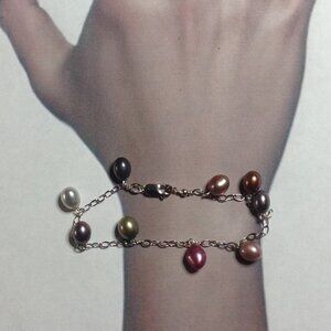 Multi Color Freshwater Pearls Silver Bracelet